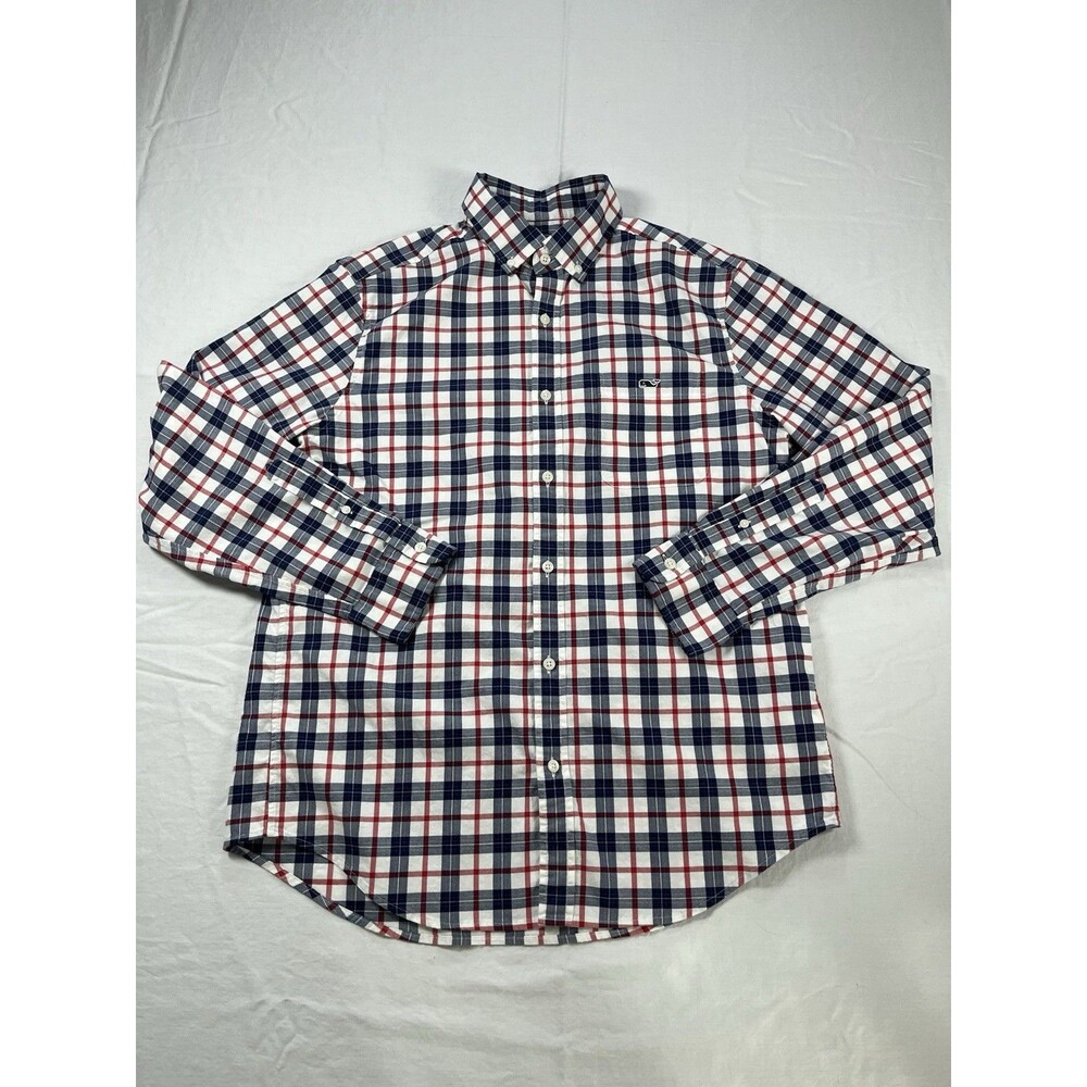 Vineyard Vines Men M Classic Fit Tucker Shirt Blue Red Plaid Whale Button Up